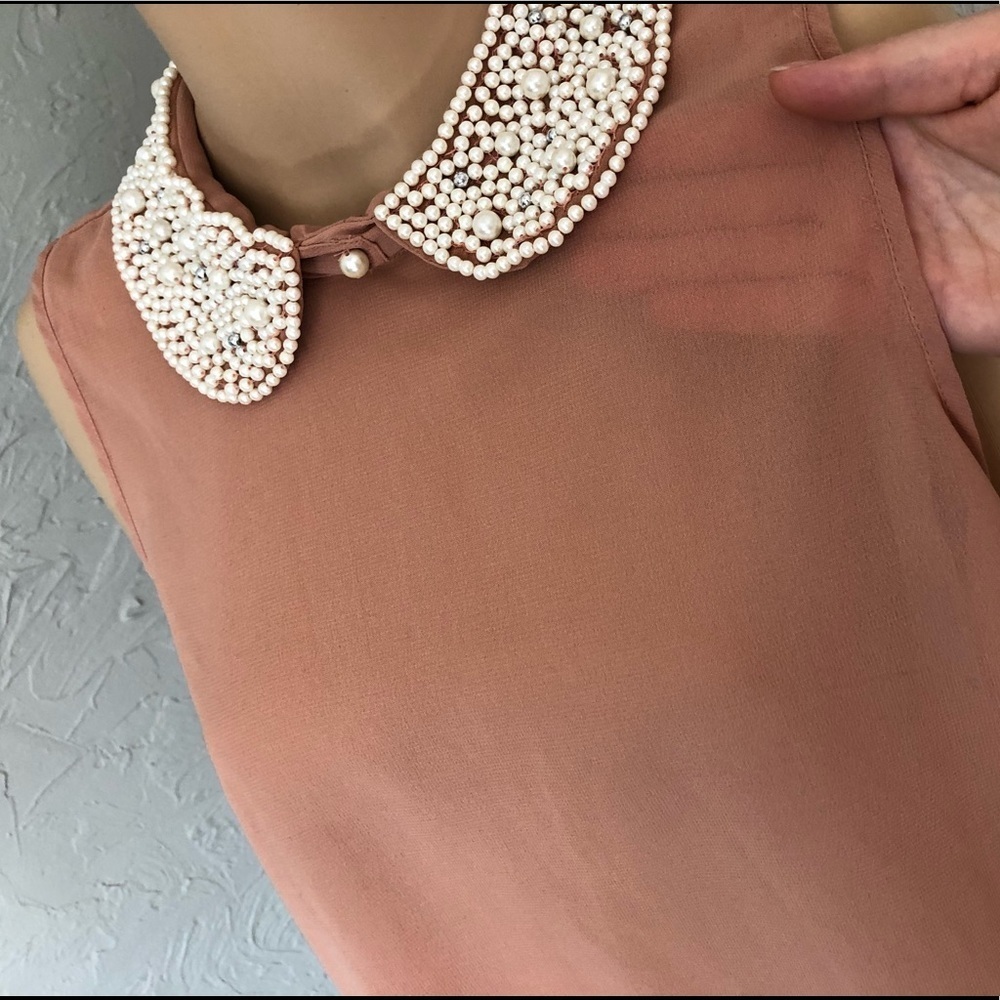 DizzyLizzy | Beaded Pearl Collar Sheer Blouse